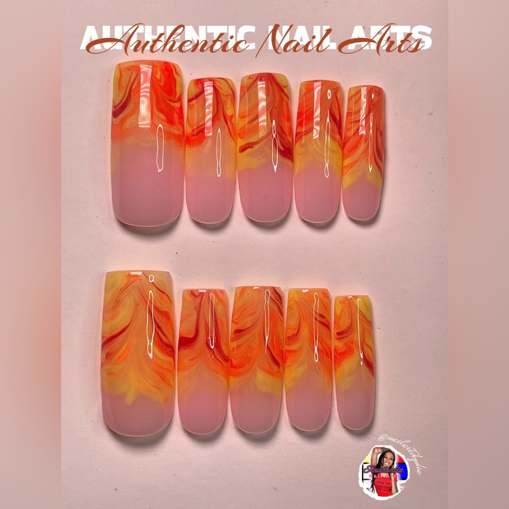 Vibrant Orange and Pink Ombre Press-On Nails